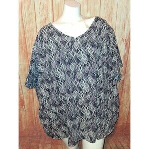 Catherine's Multicolor Geometric Short Sleeve V-neck Blouse Sz 4X